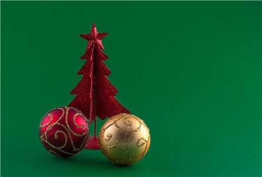 小,红色,圣诞树,树,装饰,绿色背景