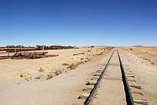 铁路线,荒芜,乌尤尼,玻利维亚,南美