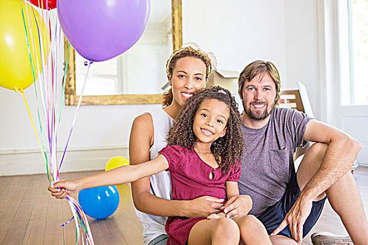 家庭,坐,生活空间,气球