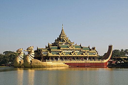 缅甸,仰光,船,餐馆,巨大,湖