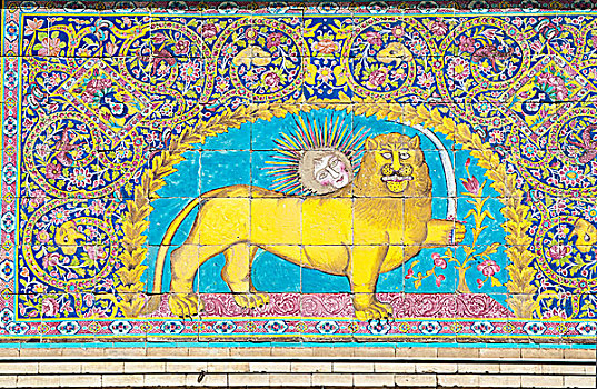 国家象征物,太阳,上方,狮子,剑,光滑,砖瓦,宫殿,德黑兰,伊朗,亚洲