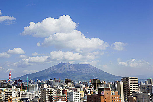 日本,九州,鹿儿岛,城镇风光,火山