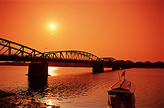 色调,桥,日落
