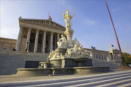 国会大厦,喷泉,雕塑,维也纳,奥地利,欧洲