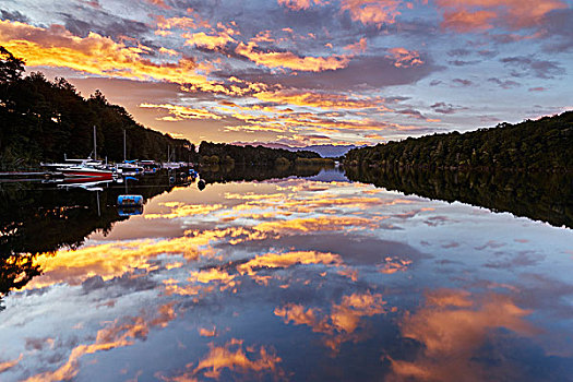 日落,湖,新西兰