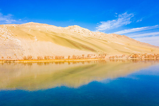 中国新疆沙漠里的湖泊