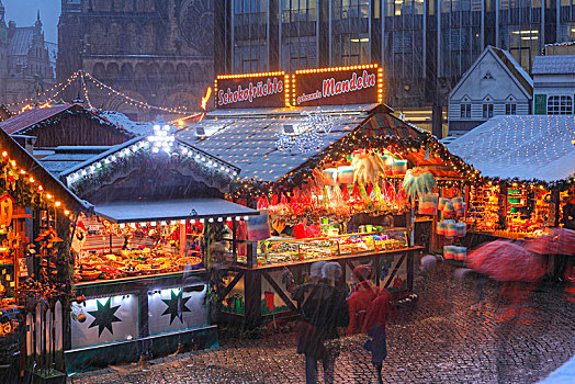 圣诞市场,雪,货摊,市场,黄昏,不莱梅,德国