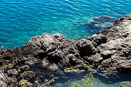 俯拍,石头,蓝色海洋,杜布罗夫尼克,克罗地亚