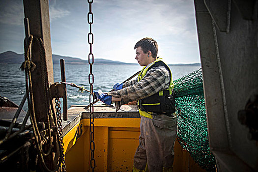 渔民,钓鱼,网,斯凯岛,苏格兰
