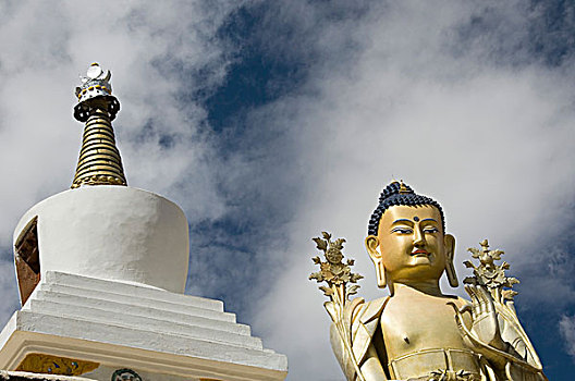 仰视,佛像,靠近,圣骨冢,寺院,查谟-克什米尔邦,印度