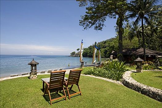 太阳椅,海洋,喜来登酒店,靠近,印度尼西亚,亚洲