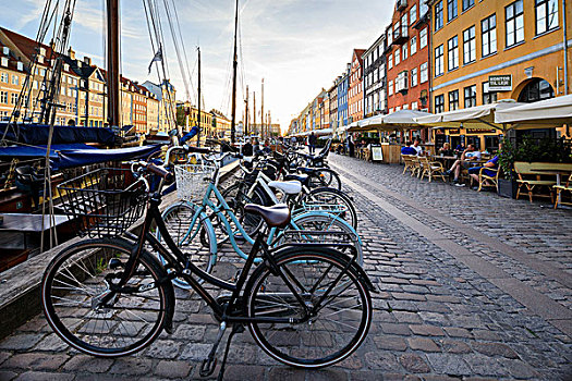 自行车,特色,餐馆,水岸,娱乐区,新港,哥本哈根,丹麦,欧洲