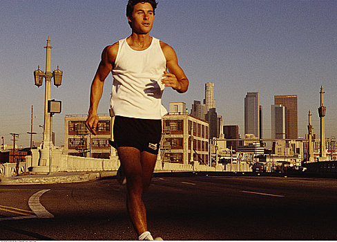 男人,跑,街上,洛杉矶,加利福尼亚