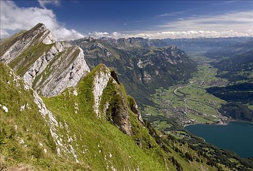 一个,顶峰,山脊,山谷,阿尔卑斯山,瑞士
