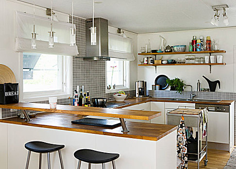 厨房,台案,架子,木质,工作,表面,白色,柜厨