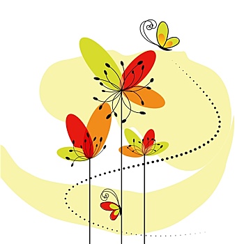 抽象,春天,花,蝴蝶