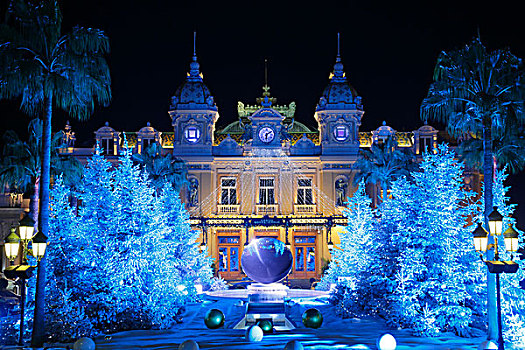 蒙特卡洛,赌场,圣诞时节,光亮,圣诞树,摩纳哥公国