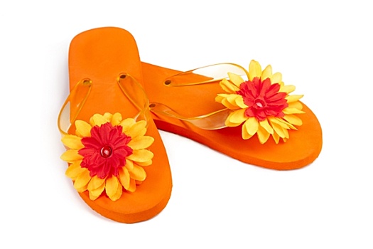 橙色,人字拖鞋,花