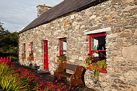 石头,屋舍,红色,门,窗户,凯瑞郡,爱尔兰