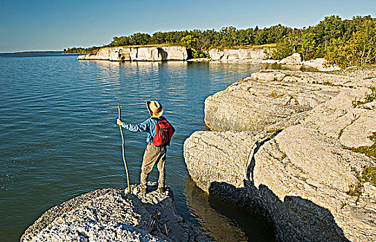 石灰石,悬崖,陡峭,石头,湖,曼尼托巴,加拿大