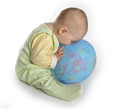 婴儿,接触,鼻子,气球,白色背景