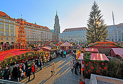圣诞市场,塔,背景,德累斯顿,萨克森,德国,欧洲