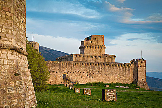 马焦雷湖,皇家,要塞,约会,12世纪,俯视,阿西尼城,翁布里亚,意大利