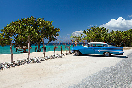 加勒比,古巴,特立尼达,蓝色,老爷车,正面,加勒比海