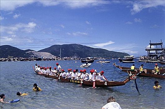 龙,赛船,海滩,香港