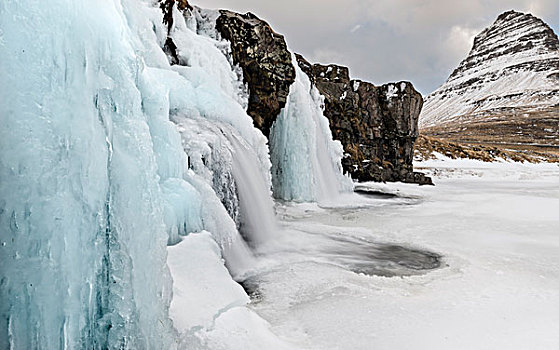 瀑布,斯奈山半岛,冬天,背景,攀升,冰岛,象征,大幅,尺寸