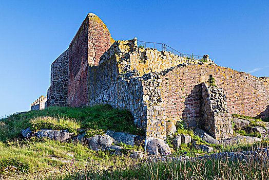 墙壁,城堡遗迹,13世纪,晚上,亮光,欧洲,丹麦