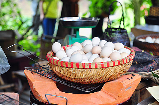 白色,鸡肉,卵,竹篮,越南