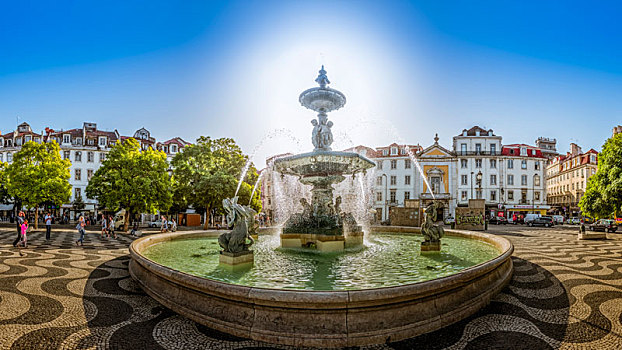 欧洲,葡萄牙,里斯本,罗斯奥广场,喷泉