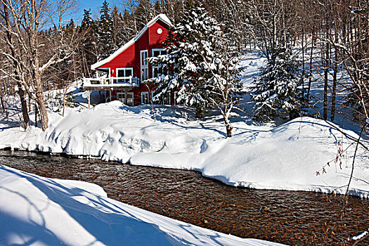 房子,积雪,河,山谷,新斯科舍省,加拿大
