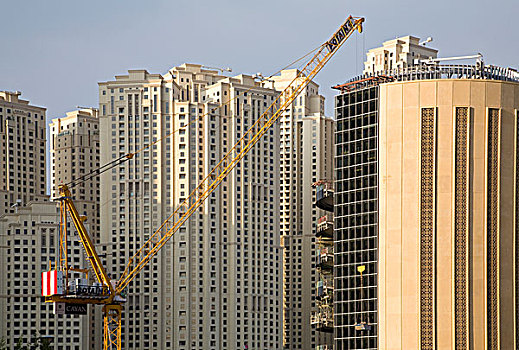 阿联酋,迪拜,码头,施工起重机,海滩,住宅,背景
