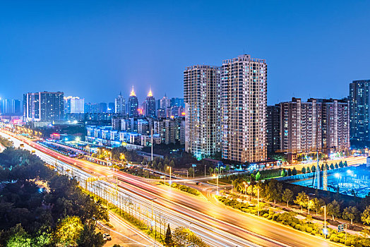 中国河南郑州立交桥建筑夜景