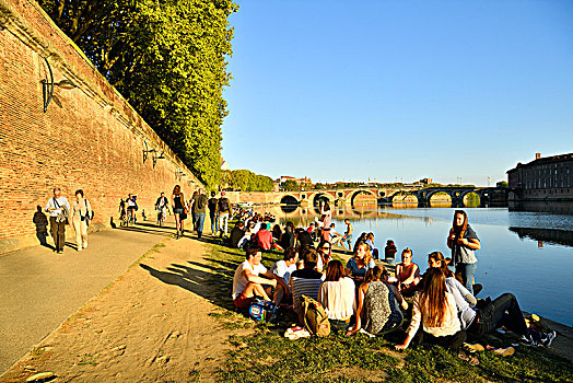 法国,加仑河,图卢兹,堤岸,散步场所,码头,巴黎新桥