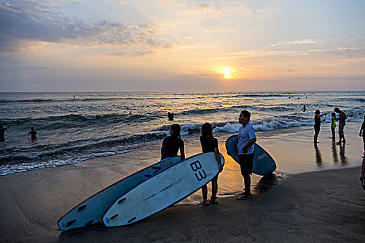 冲浪,日落,库塔,巴厘岛,印度尼西亚