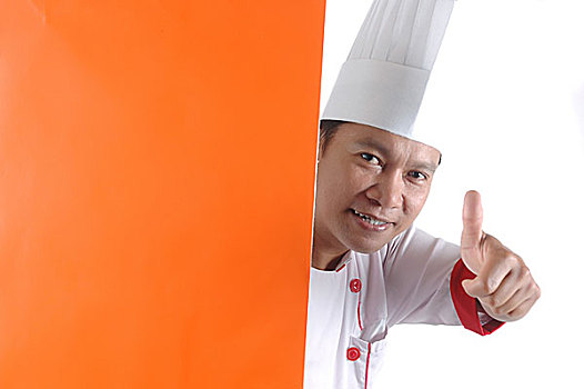 厨师,竖大拇指,标识,橙色,留白