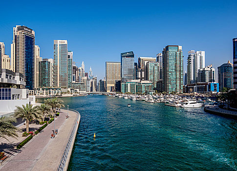 摩天大楼,天际线,迪拜,码头,阿联酋,亚洲