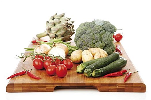 杂蔬,木质,切,洋蓟,花椰菜,夏南瓜,洋葱,豆,西红柿,辣椒