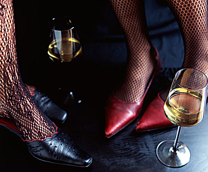 聚会,脚,玻璃杯,白葡萄酒