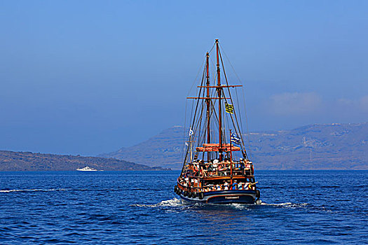 游船,旅游,锡拉岛,火山,岛屿,基克拉迪群岛,爱琴海,希腊,欧洲