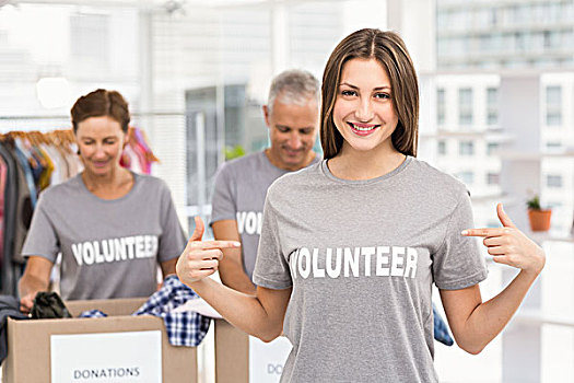 微笑,女性,志愿者,指向,衬衫,头像,办公室
