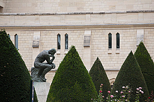 思想者,雕塑,围绕,玫瑰,灌木,花园,巴黎,法国
