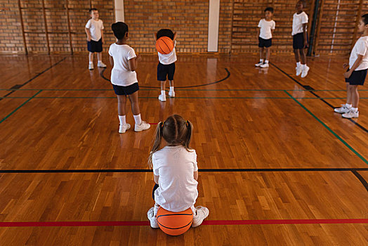 小学生,玩,篮球,篮球场