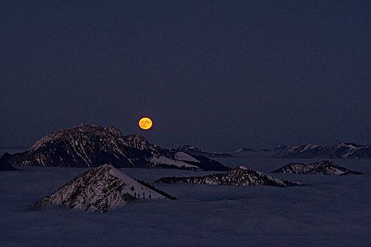 风景,冬天,夜晚,巴伐利亚阿尔卑斯山,巴伐利亚,德国