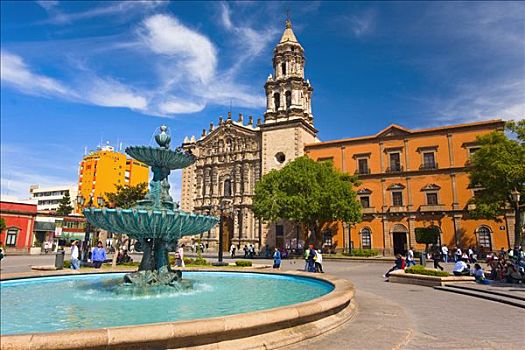 喷泉,城镇广场,卡门,波托西地区,墨西哥