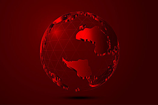 点线链接,立体红色地球,全球化,国际化科技,体育,金融,财经概念创意素材
