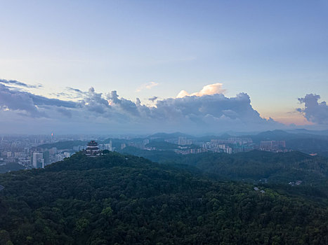 清晨时分广东惠州高榜山航拍风光